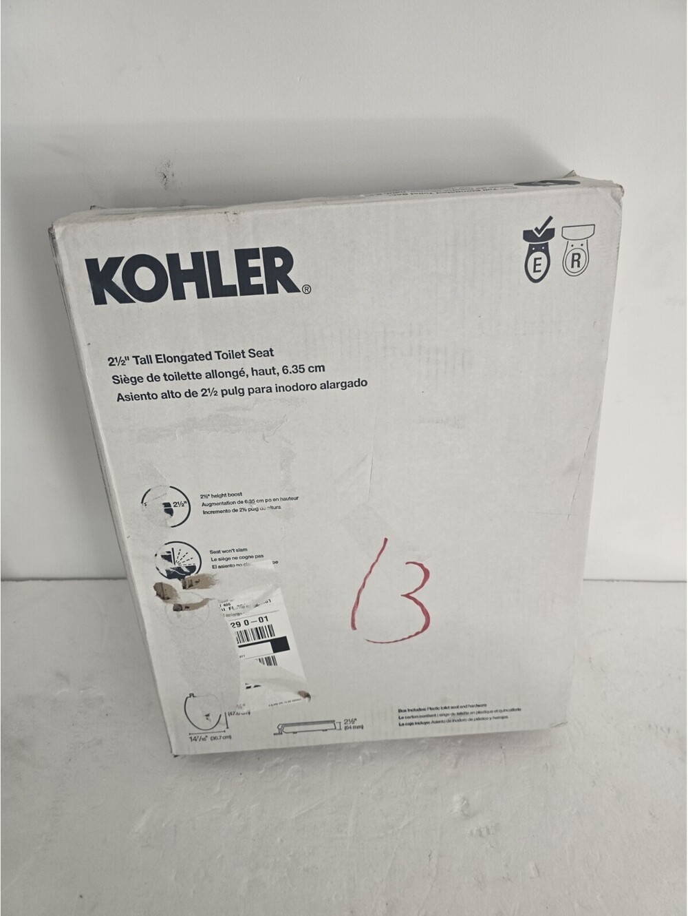 Kohler 2.5" Tall Elongated Toilet Seat – White – Quiet Close – New/Open Box